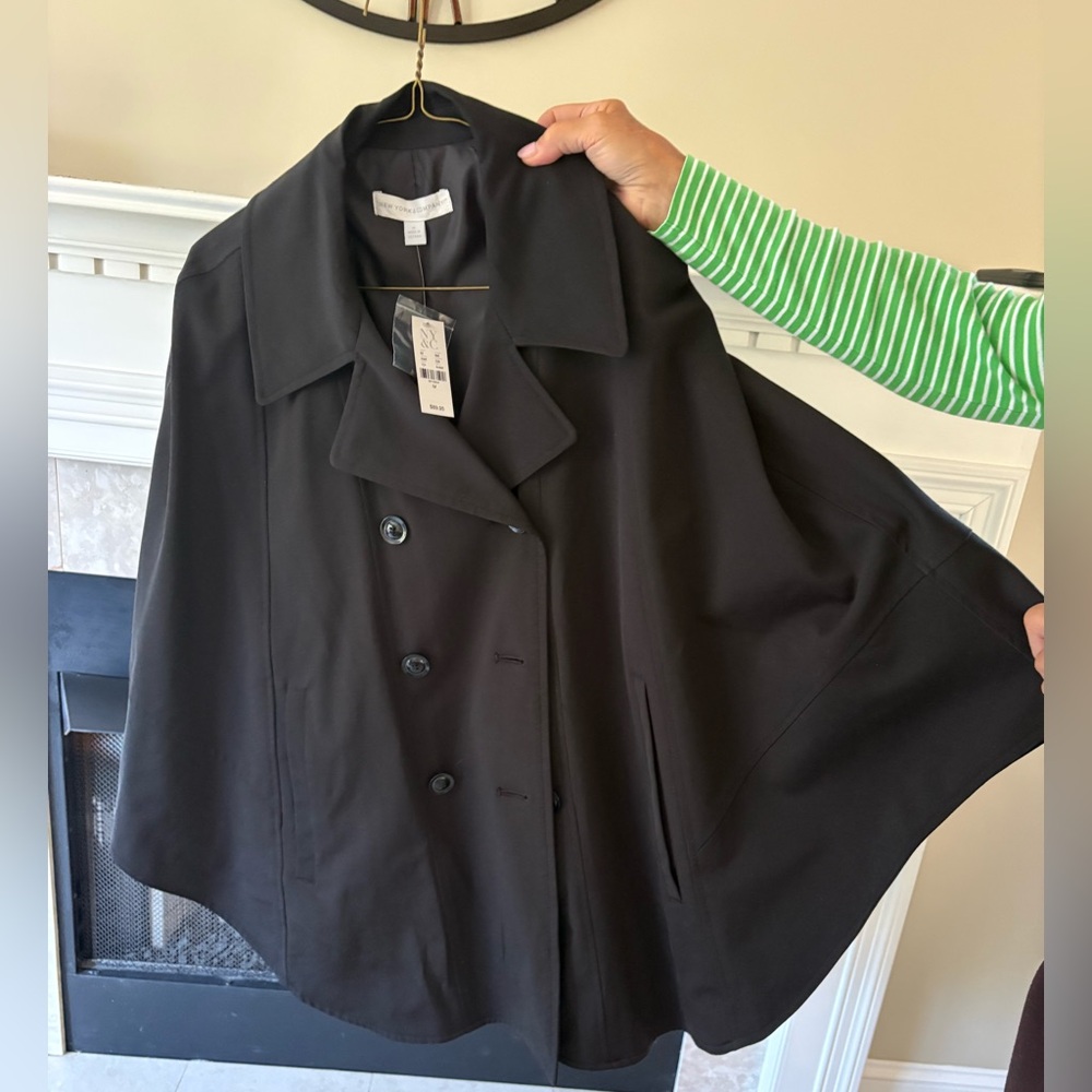 New York & Company Black Double-Breasted Cape Coat — NWT - Picture 2 of 4